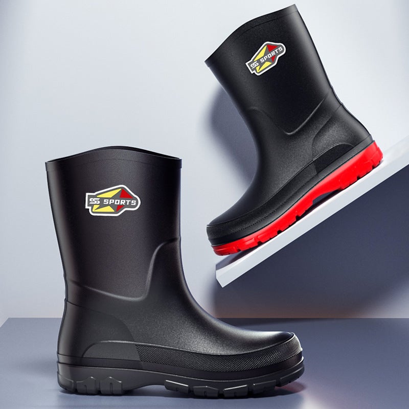 Medium And Short Tube 25 High Rain Boots Black And Red Men'S Rain Boots Environmentally Friendly Large Size 39-48 Wading Rubber Shoes Non-Slip Fishing Boots - Image 4